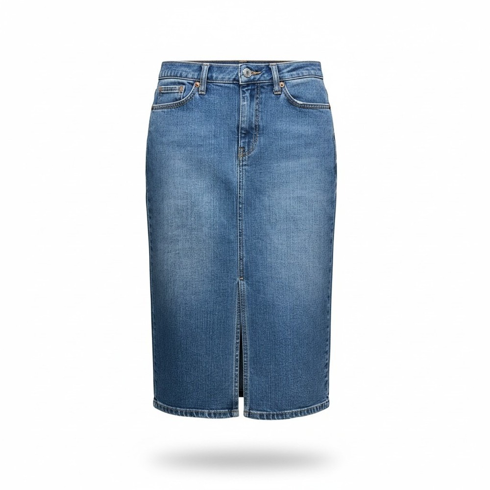 Gap Jeans Stretch Denim Skirt Midi Blue Front Open Slit Y2K Fall '02 Size 6